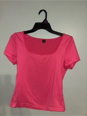 SHEIN Medium Shirt Bundle: Grey Cherry Bow Top & Hot Pink Square Neck Top